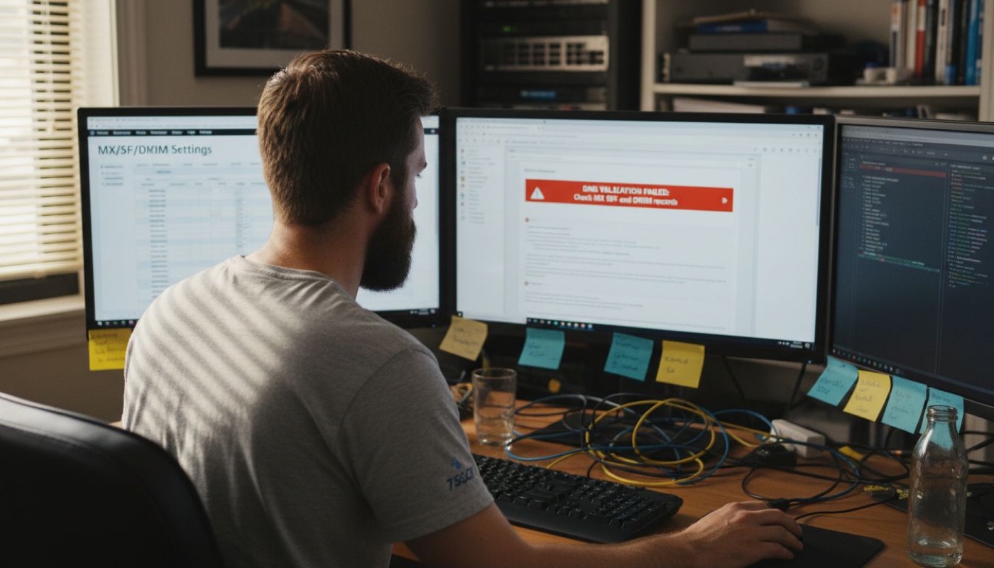 Technician configuring domain DNS records